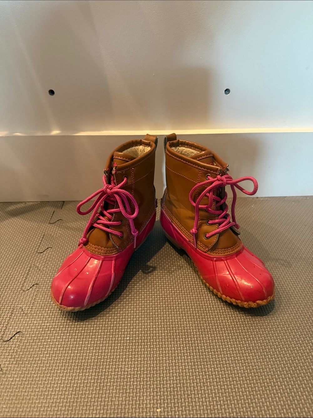 totes Kids Pink and Brown Lace-Up Rain Boots